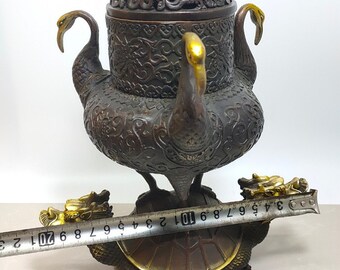 中国の手作りの銅製の亀と鶴の彫像、香炉の装飾品、家具の付属品