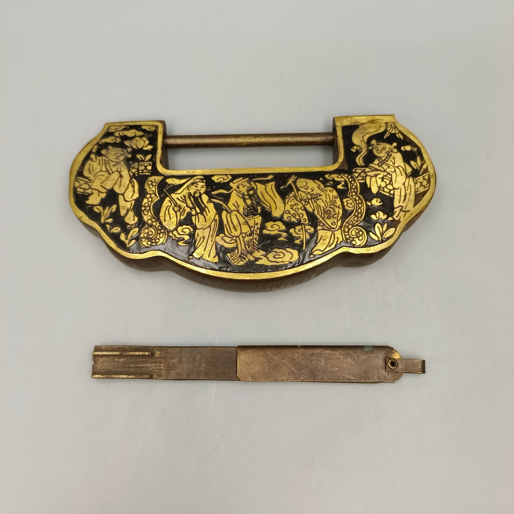 Handmade Lock Exquisite Collectibles Chinese Style Brass Handmade Lock With Key Door ...