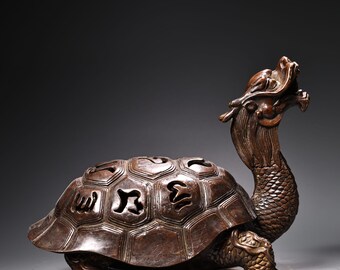 手彫りの銅製ドラゴンカメ像香炉飾り、デスクトップの装飾、絶妙で