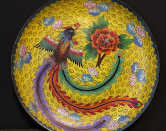 龍と鳳凰を描いた中国の七宝焼き皿 - Etsy 日本