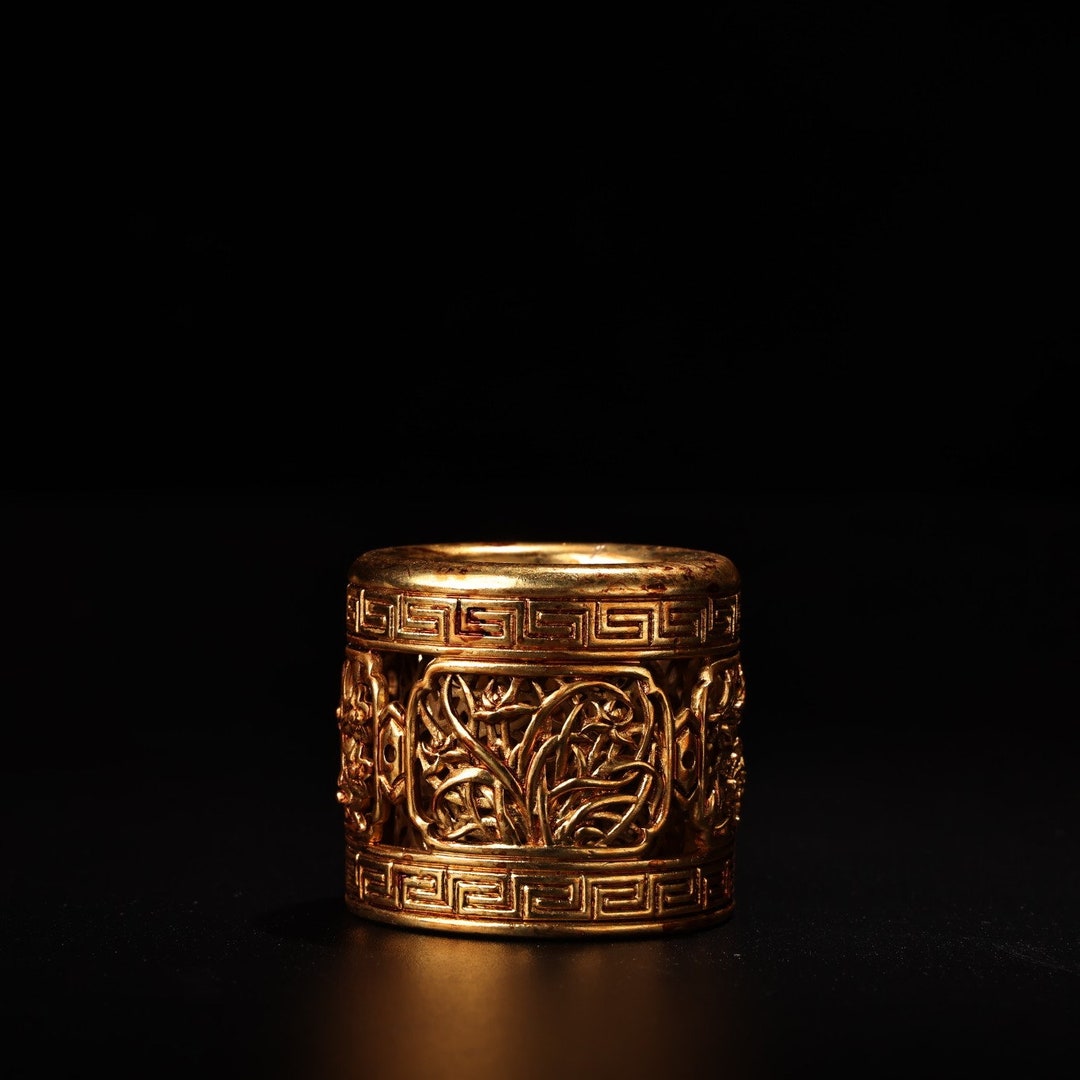 Statue Rng Handcarved Copper Gilded Rare Statue Ring, Rotatable, Wearable, Gift ...