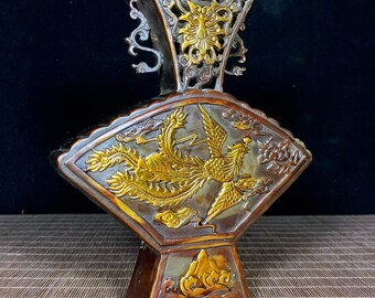 中国のアンティーク銅龍鳳凰模様の花瓶、ユニークな形、創造的な