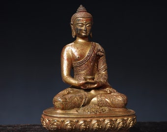 手彫りの銅製仏像装飾品、デスクトップや家具の装飾品、貴重でユニーク