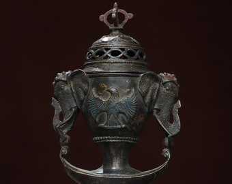 Chinesische Sammlung von handgeschnitzten Kupfer Doppelohr Elefanten Räuchergefäß Ornamente, Räucherstäbchen, einzigartige Formen, Möbeldekorationen