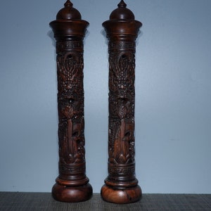 Chinese handcrafted Rosewood Hollow dragon pattern incense burner decoration, Incense tube a pair，unique design, Rare shape，home decoration