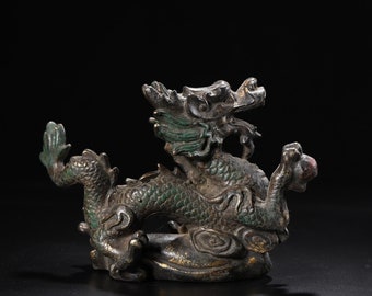 中国の手作りの彫刻が施された青銅の龍の像の装飾品、絶妙な職人技