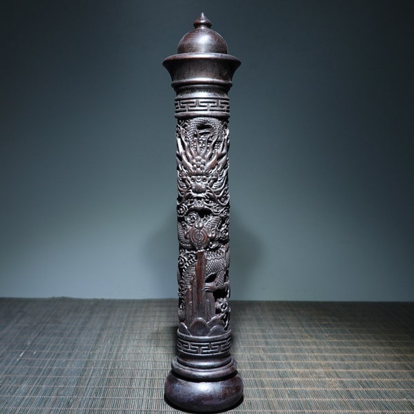 Chinese handcrafted Ebony wood Hollow dragon pattern incense burner decoration, Incense tube，unique design, Rare shape，home decoration