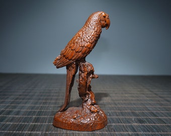 Natuurlijk buxus handgesneden papegaaivogels standbeeldornament, Chinees antiek, prachtige vorm, met verzamelwaarde