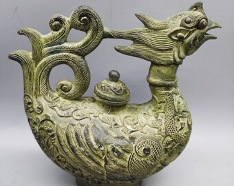 中国の骨董品から、精巧な手作りの純銅製双鳳凰の酒器装飾品。 - Etsy 日本