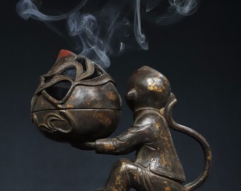 【大特価!!】 Bronze Monkey Furniture Handcarved, Burner, Incense Statue アンティーク雑貨