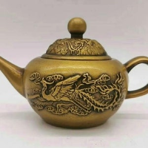 Collectibles Chinese Copper pot, dragon and phoenix tea pot, wine pot ornaments ，Exquisite Rare ，Handmade，Worth collecting and using
