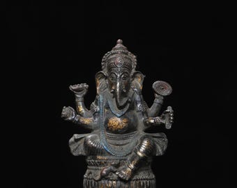 Chinees handgemaakt gesneden bronzen olifantenstam god van rijkdom Boeddhabeeld ornamenten, zeldzaam vakmanschap, unieke bureaubladdecoratie!