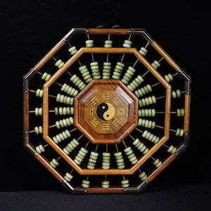 Handmade carved rosewood inlaid with jade beads octagonal hanging screen/abacus,home decoration,rare wood carving,worth collecting and using