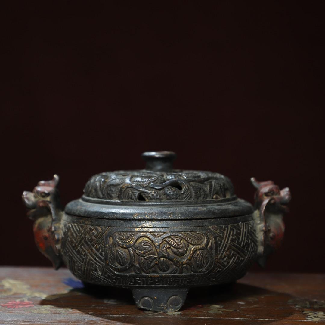 銅製 提梁暖手炉 八宝手炉 香炉 香道具 店舗 室内 装飾品 工芸品 置物