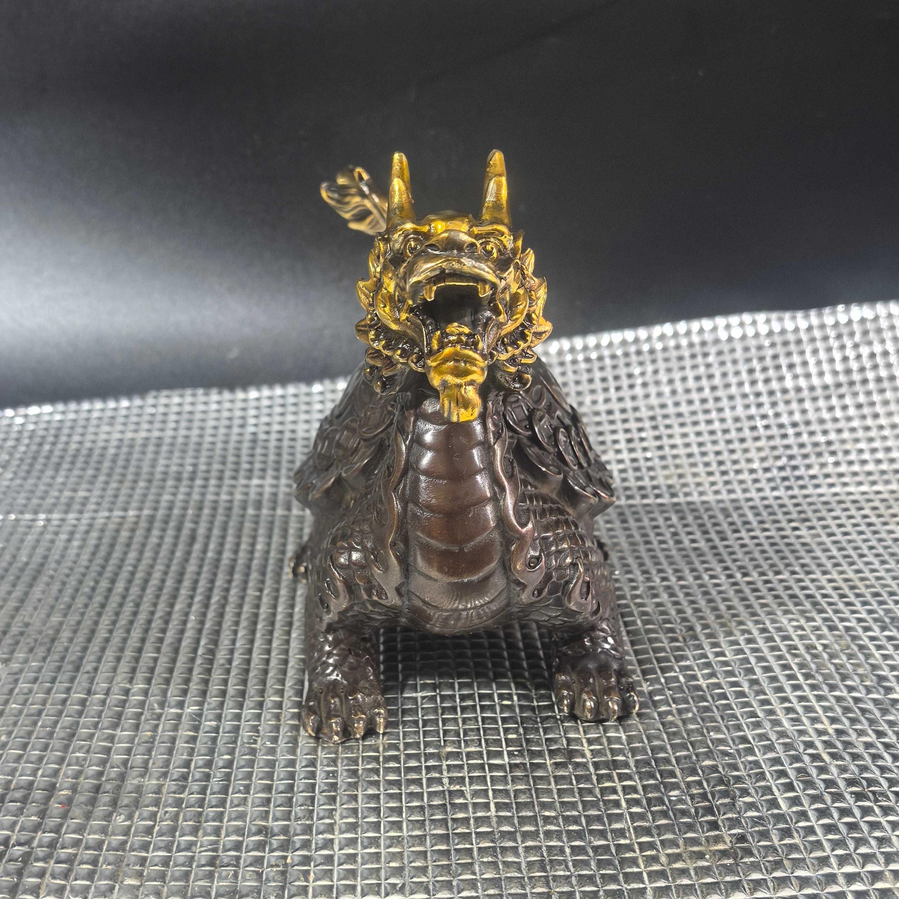 中国の手彫りの青銅製龍亀像、家具装飾 - Etsy 日本