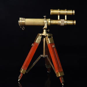 Chinese antique collection copper triangular wooden telescopic telescope, handmade, exquisite patterns, furniture decoration, can be used
