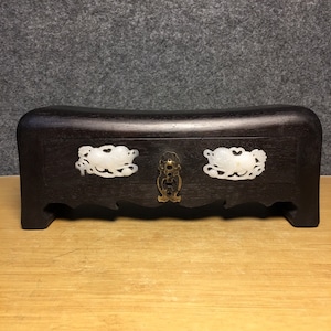 Chinese antique handmade carved rosewood inlaid jade mechanism box/headrest,exquisite craftsmanship, home decoration, worth collecting