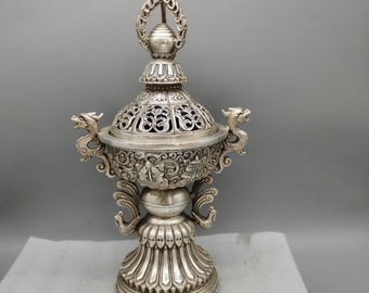 Bruciatore Di Incenso Tibetano In Rame Da Appendere - Fatto A Mano In India, 30x7 Cm, Per Bastoncini, Coni E Bobine