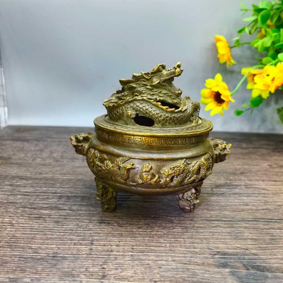 手彫りの龍模様のブロンズ製香炉像 - Etsy 日本