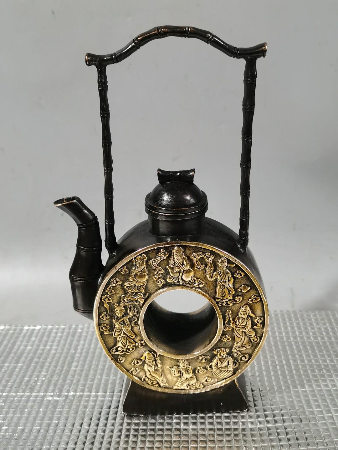 Rarest Shape Chinese Collection of Copper Eight Treasures Teapot/wine Pot Ornaments ...