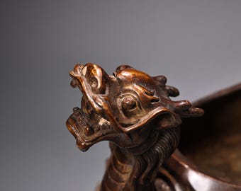 手彫りの銅製ドラゴンカメ像香炉飾り、デスクトップの装飾、絶妙で