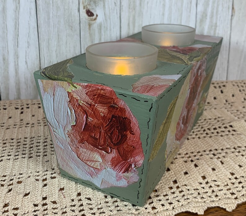 Hand Painted Sage Green Votive Candle Holder With Timer Votives Rose