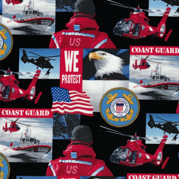 Military Fabric - Coast Guard - USCG - Sold by the HALF Yard - Sykel Enterprises Fabrics- 100% Cotton Fabric