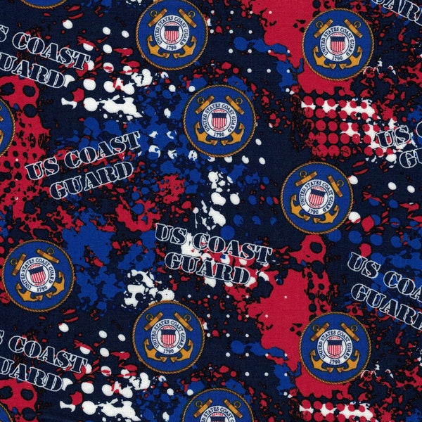 Military Fabric - Coast Guard - USCG Fabric - SOld by the HALF yard - Sykel Enterprises Fabrics - 100% Cotton Fabric