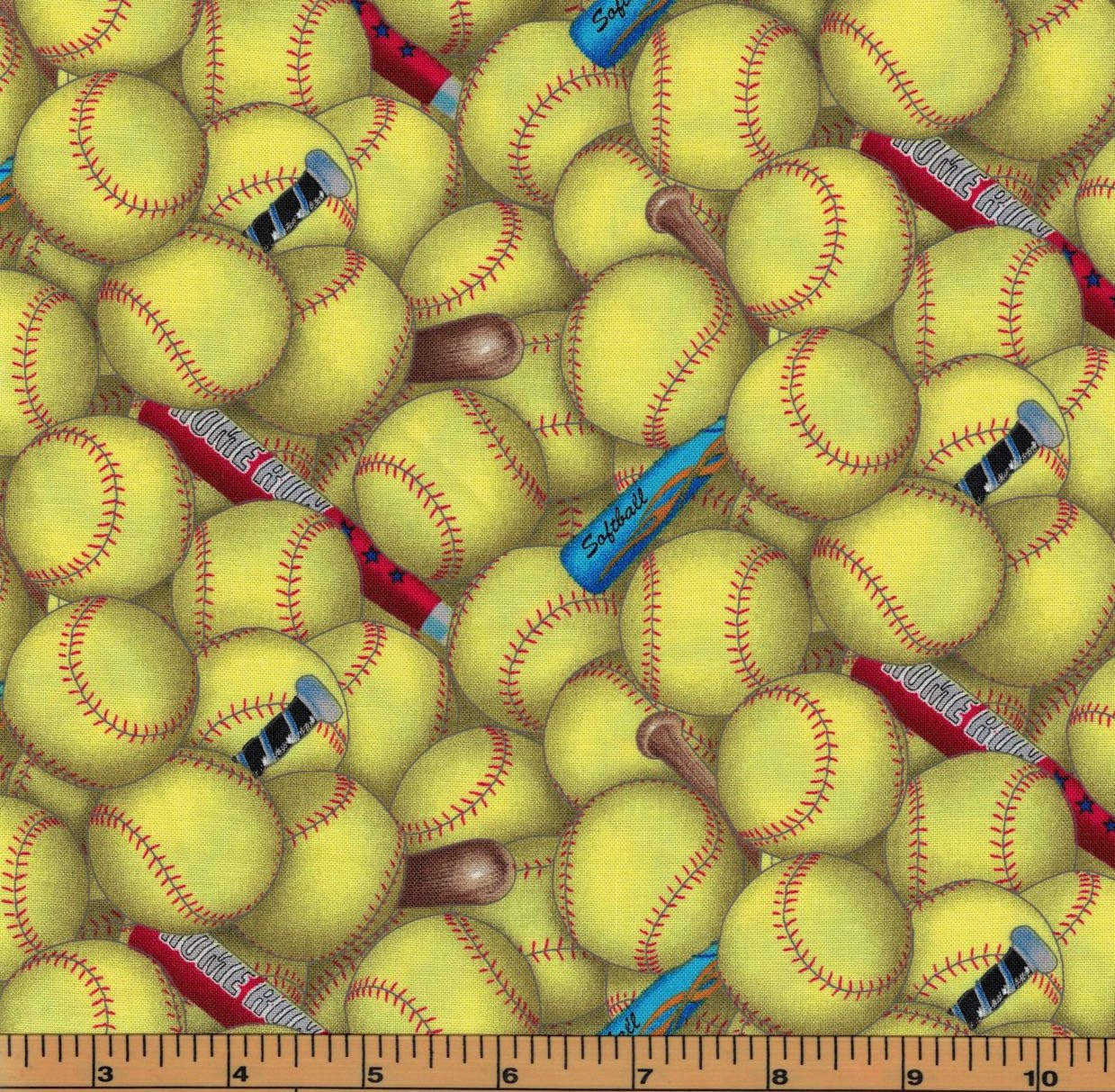 Yellow Softball Fabric - Elizabeth's Studio Fabrics- 100% Cotton …