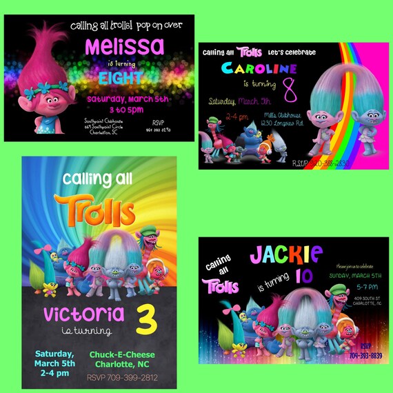 Personalised TROLLS DIGITAL Kids Birthday Invitations YOU PRINT
