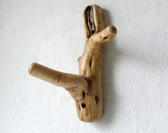 Juniper tree branch Wall Hook with double hooks for rustic coat rack, unique towel hook, hat rack, log cabin decor, kitchen potholder hook