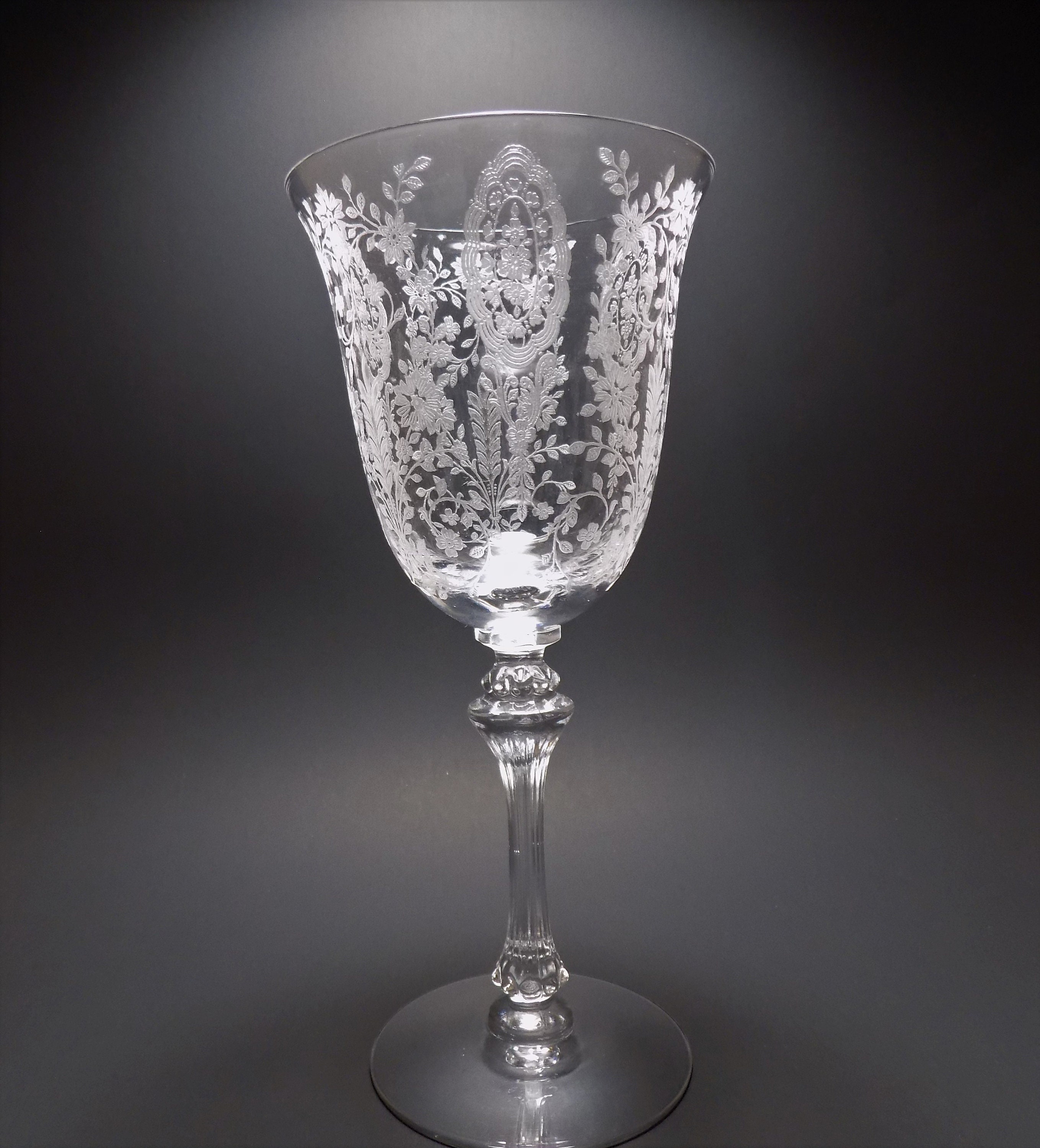 Vintage Modern Clear Gilt Tiffin Glass Wine Glasses - Set of 6