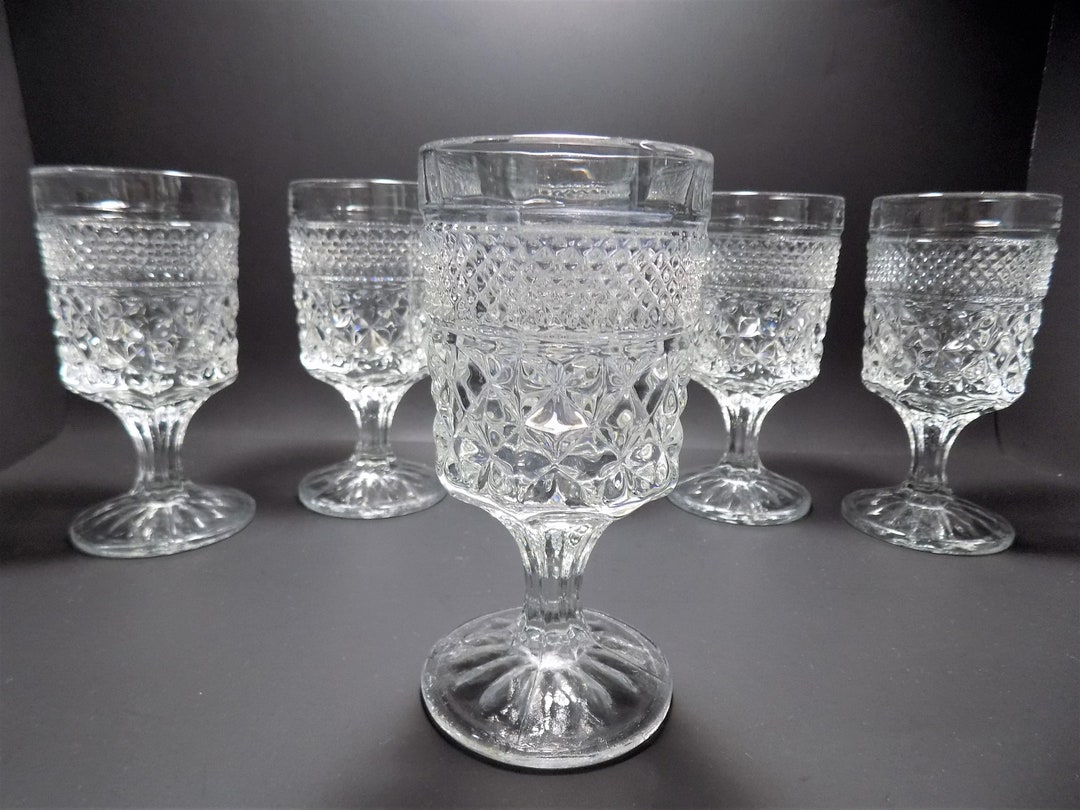 Vintage Set of 6 Anchor Hocking Wexford Clear Glass Wine Goblets