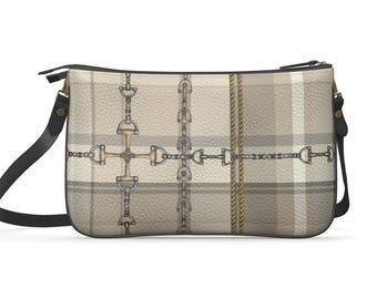 Equestrian Authentic Nappa Leather Pochette Double Zip Bag Elegant Chaos Bit Leather Bag. Original Art Work