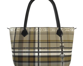 Equestrian Authentic Nappa Leather Designer Zip Top Tote Bag, Elegant Chaos Bit Leather Bag. Original Art Work