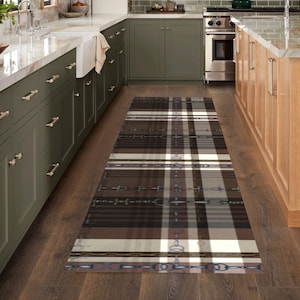 Brown Plaid Equestrian Reins and Snaffle Bits Runner Rug - Shimmer Rug With Rubber Backing - Equine Home - Horse Lovers Gift