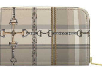 Equestrian Authentic Nappa Leather Zip Purse, Elegant snaffle Bit Leather wallet. Original Art Work