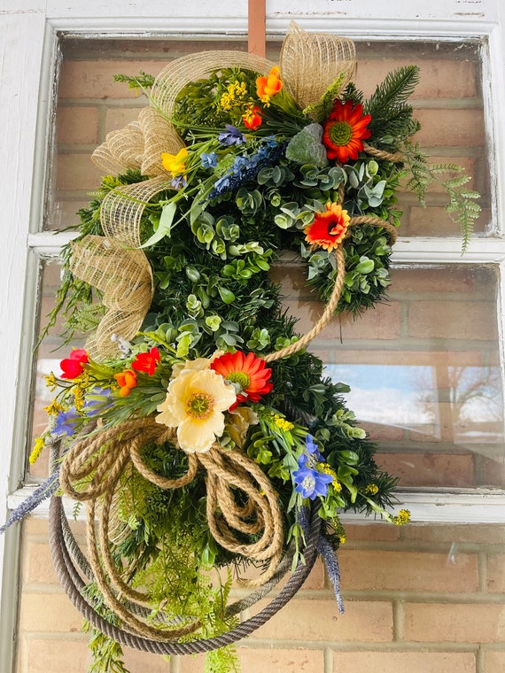 Western Lasso Horse Head Wreath Boxwood Summer Horse Wreath - Etsy