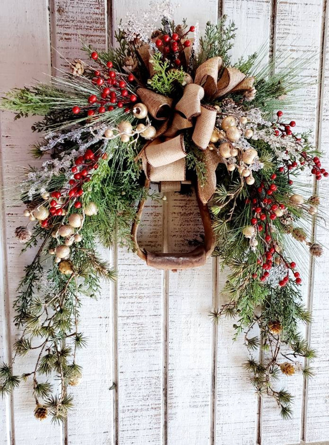 Rustic Country Christmas Wreath/Horseshoe Swag  Cowboy image 1