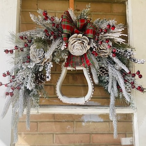 Dressage/Jumping/Gaited/Heart Horse Red Berry and White Winter Swag Wreath - English Country - Equestrian Farmhouse