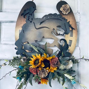 Southwestern Horseshoe Good Luck Wreath - Reining Horse Design - Western Sliding Stop Horse - “Let it Slide” Horse - Equestrian Home Decor