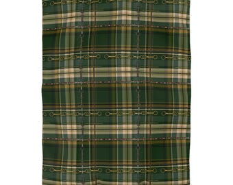 Green Tartan Plaid Duvet Cover | Equestrian Bit Pattern, Rustic Equestrian Bedding