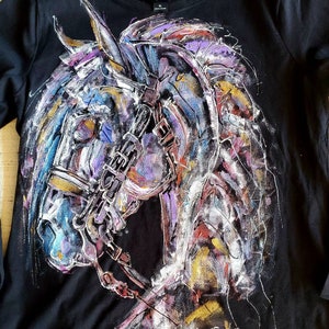 Dressage Horse Head Ladies Hand Painted Shirt Unique Equestrian Apparel Gift image 5