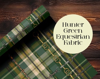 Hunter Green Equestrian Fabric Luxury Equine Art for Upholstery Custom Home Decor and Sewing Projects 42x36 inches