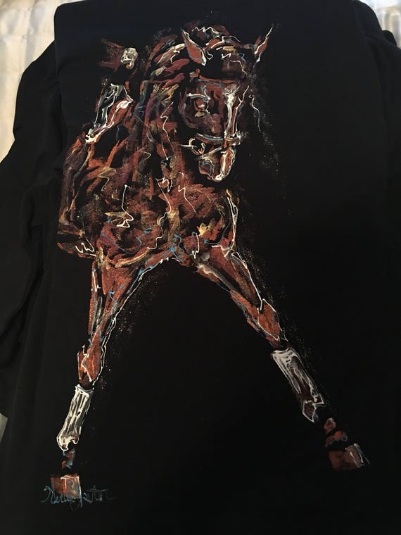 Dressage Shoulder-in Hand Painted Ladies Horse Shirt - Fashionable Equestrian Apparel for Horse Lovers