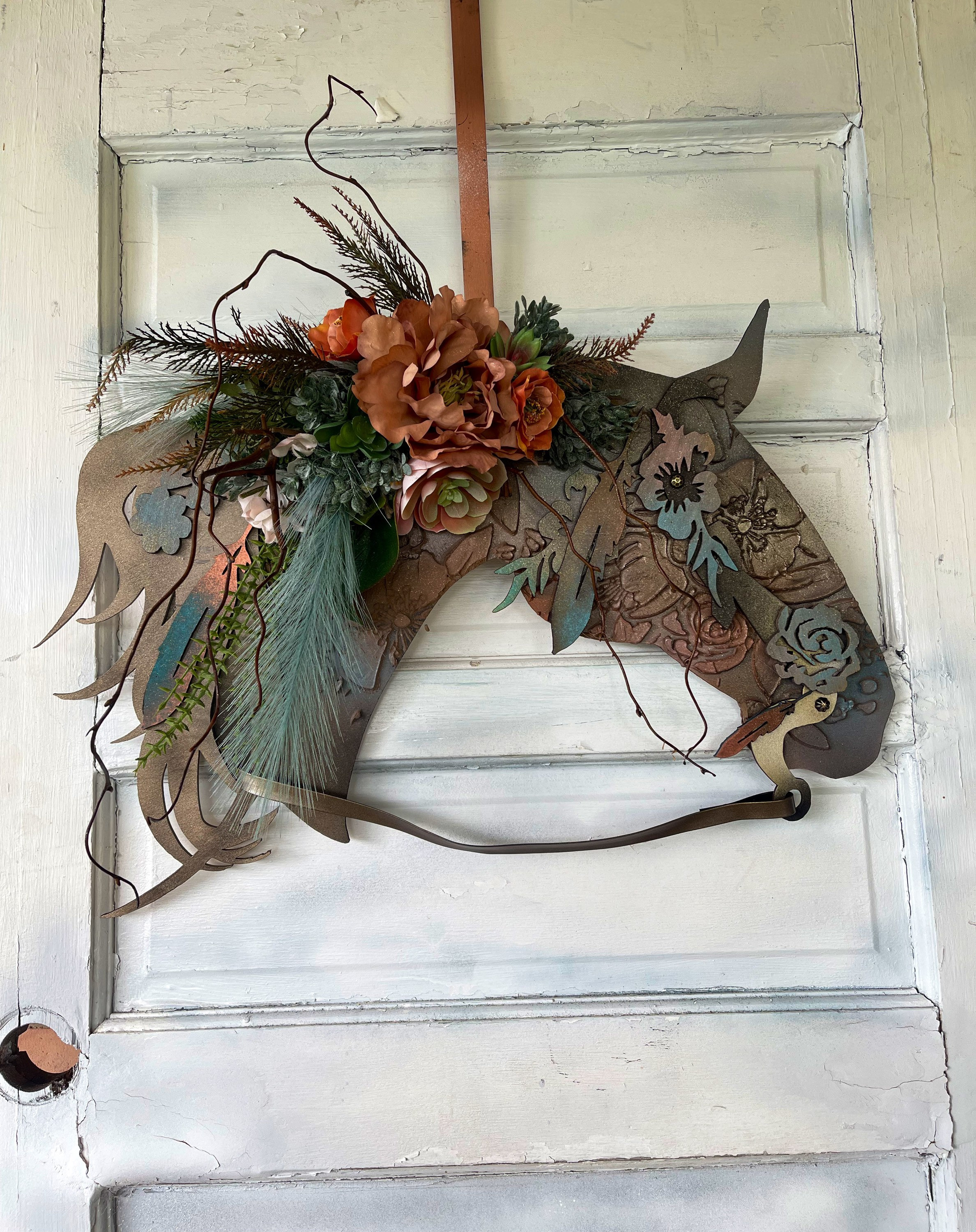 Indian Feather Flower Southwestern Wood Horse Head Wall Decor Etsy