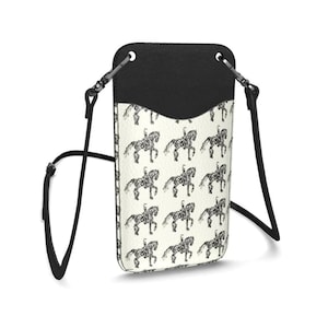 Dressuurpaard lederen telefoonhoes met riem, paardenliefhebber cadeau, paardensport lederen portemonnee met ritssluiting, artistieke lederen portemonnee, kaarthouder