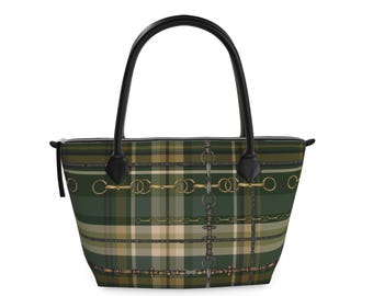 Equestrian Authentic Nappa Leather Designer Zip Top Tote Bag, Elegant Chaos Bit Leather Bag. Original Art Work