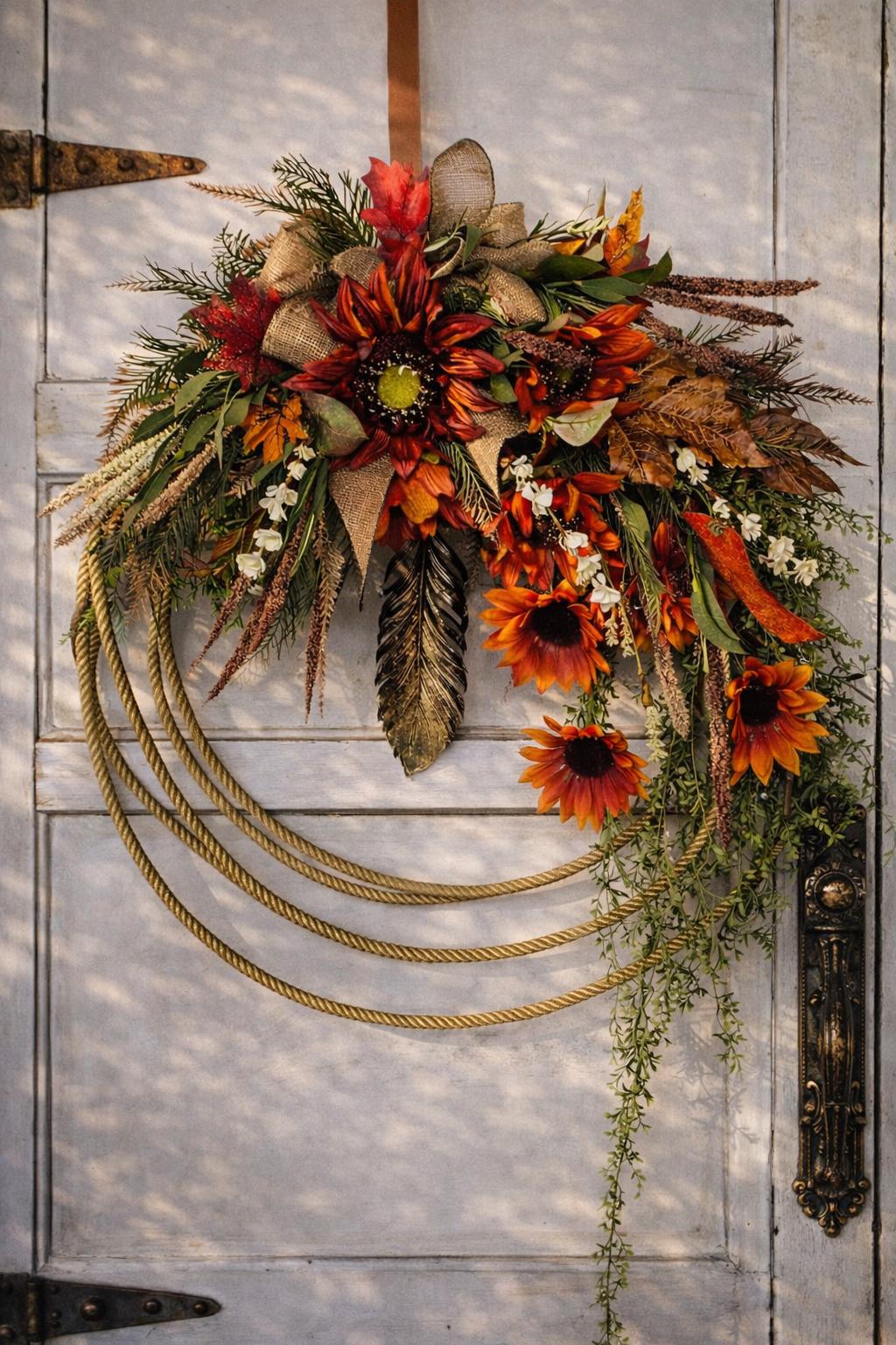 Autumn Western Lasso Wreath With Burlap - Fall Rustic Lariat