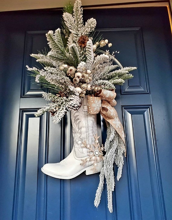 Cowboy County Christmas Boot Wreath Western Christmas Decorations